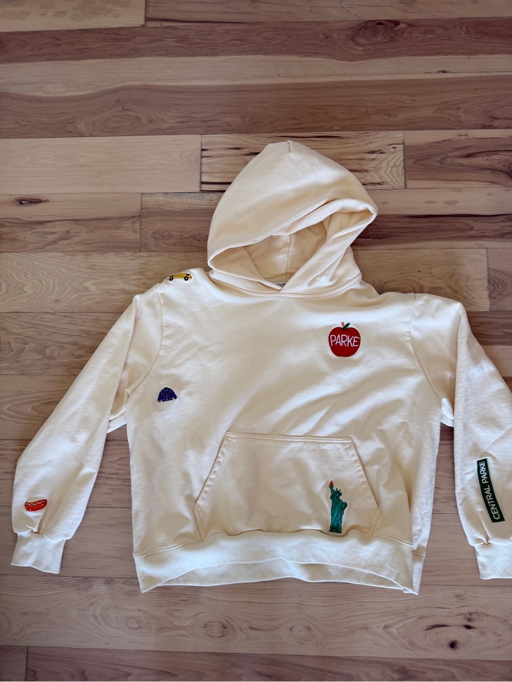 RARE Parker Cream Hooded Sweatshirt with Colorful Patches